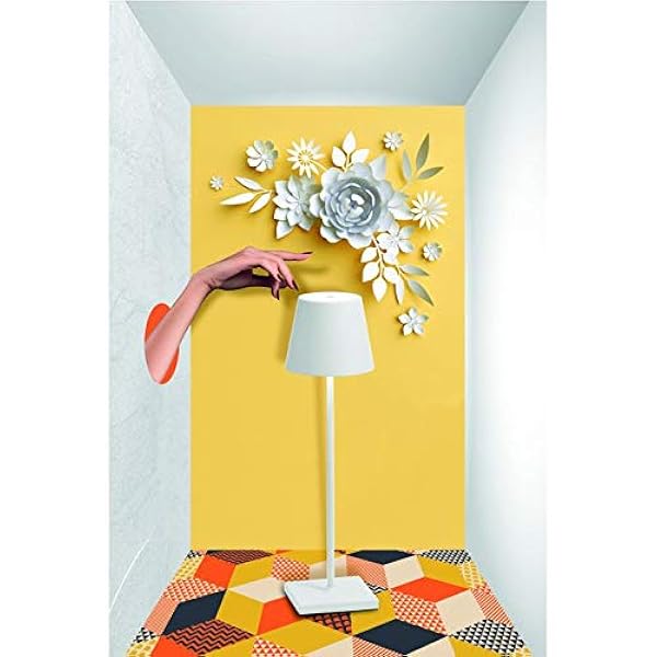 Zafferano Poldina Lampada LED Ricaricabile da Tavolo, Regolabile, Corpo in Alluminio, Protezione IP54, Adatto per Uso Esterno/Interno, Spina EU 2.2 W, Bianco, 38 cm