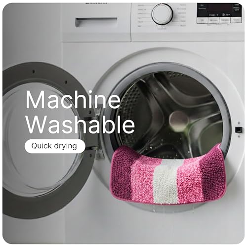 Image of Saral Home Microfiber Striped Anti-Skid Bath Mats, 35x50 CM | Pack of 2 (Pink)