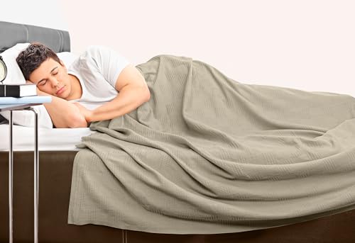 Utopia Bedding Khaki 100% Cotton Blanket [Big Size - 120x120 Inch] 350GSM Lightweight, Soft and Breathable Thermal Blanket for All Seasons
