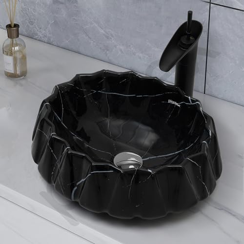 Image of Plantex Ceramic Basin for Bathroom /Table Top Wash Basin /Washbasin for Living Room /Restaurant (Marble Finish, 17 x 15 x 6 Inch)