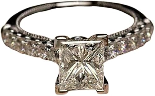 Princess Cut Moissanite Engagement Ring Set, 1.50 Ct, 14k White Gold Over Sterling Silver