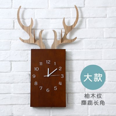 cleck The Nordic Minimalist Style Creative Clock Deer Modern Solar Wall Clock Movement Mute Wooden Clock,Other,[Tycoon] Teak Lines - Elk Horns