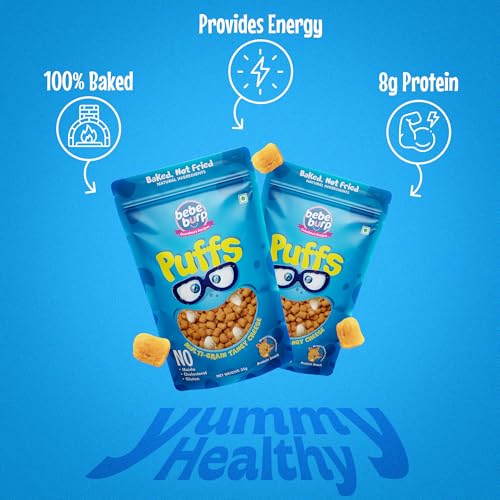 Image of BE'BE' BURP Healthy Puff Snacks | Multigrain Tangy Cheese |Baked Puffs, Not Fried, Protein Snacks | No Maida & Gluten-Free | Travel-Friendly | 35gms Each (Pack of 4)