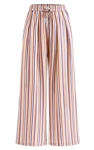 Image of PRETTYGARDEN Womens Pants Elastic Waist Floral Lightweight Palazzo Pants for Women Casual Lounge Wide Leg Pants Woman
