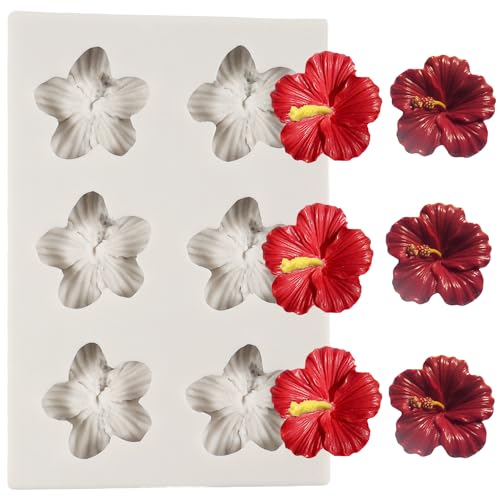 Flower Silicone Mold Hibiscus Flower Fondant Molds for Cake Decoration Cupcake Topper Candy Chocolate Desserts Gum Paste Polymer Clay
