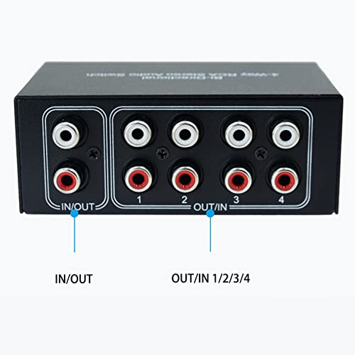 No External Power No Noise 4 Way 1 in 4 Out or 4 in 1 Out Audio Sound selector RCA Female Stereo 4 Channel Splitter switcher Box Switching - Thumbnail 5