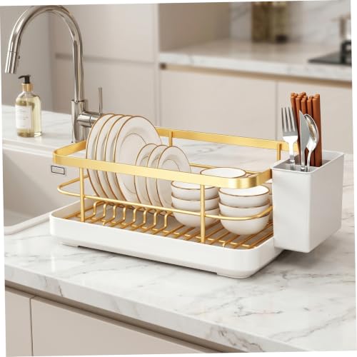 Escurridor de platos de cocina dorado de gran capacidad para mantener tu encimera limpia 6