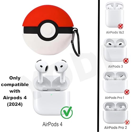 Image of YODI Case Cover for Airpods Pro|Pro 2|Airpods Pro 3|Airpods 4 Pouch, Silicone Cases with Cleaner Kit 360 Drop Protection,Shock-Resistant (POKIBAALL, Airpods 4)