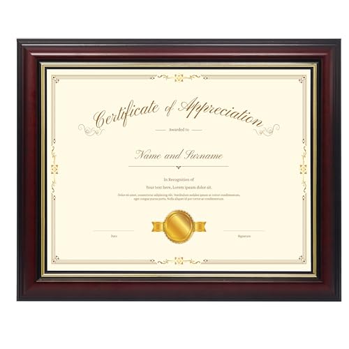 Hodeframe 8.5x11 Wood Diploma Frame, 8-1/2 x 11 frame,Certificate Document Frame, Picture Frame with UV Protection Acrylic & Solid Wood,Cherry Finish for Wall and Tabletop
