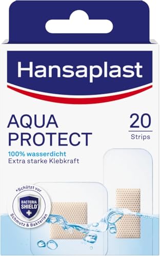 Hansaplast Aqua Protect Pflaster (20 Strips), wasserfeste Wundpflaster mit extra starker Klebkraft, Heftpflaster ideal zum Duschen, Schwimmen & Baden