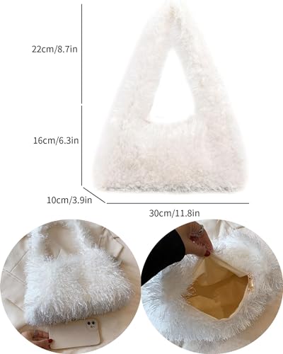Image of Fluffy Shoulder Hobo Bag Handbag and Purse Women Y2K Fuzzy Soft Plush Underarm Tote Bag