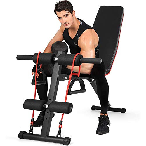 Weight Bench for Full Body Workout, 7 Position Adjustable Workout Bench With Adjustable Back Pillow Multi-Purpose Foldable Incline Decline Strength Fitness Training Exercise with Resistance Band