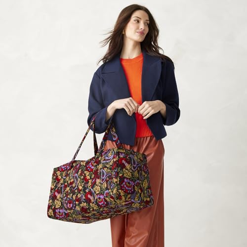 Image of Vera Bradley Women's Large Original Duffel Bag-Premium Cotton Travel, Iconic Paisley Green Jacket, One Size