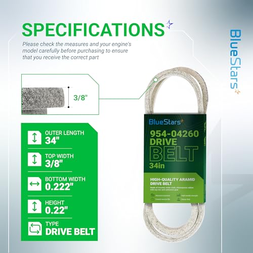 BlueStars 954-04260 Drive Belt 3/8'' x 34'' for MTD Craftsman Cub Cadet Troy-Bilt Snowblower 21" Walk-Behind Lawn Mower - Replaces 754-04260... - Image 3