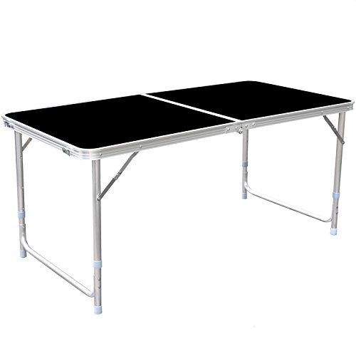 HOMFA Mesa Plegable Camping 120cm Altura Ajustable capacidad para 30 kg Negro