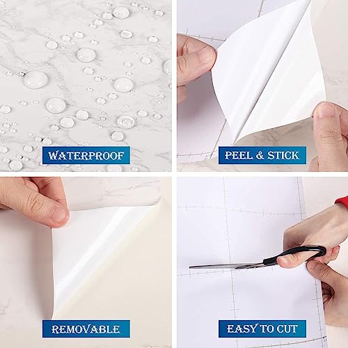 Image of HOME13 Vinyl Self Adhesive White Grey Matte Marble Removable and Decorative Vinyl Wallpaper for Kitchen Countertop Cabinets Table, 2 Ft x 12 Ft with 2pcs
