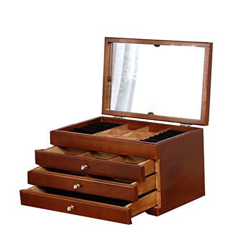 Preisvergleich Produktbild SYQS Hölzerne Schmuckschatulle, einfache Retro-Schmuckschatulle, Desktop-Aufbewahrungsbox mit Ohrring, geeignet für den Desktop-Gebrauch G