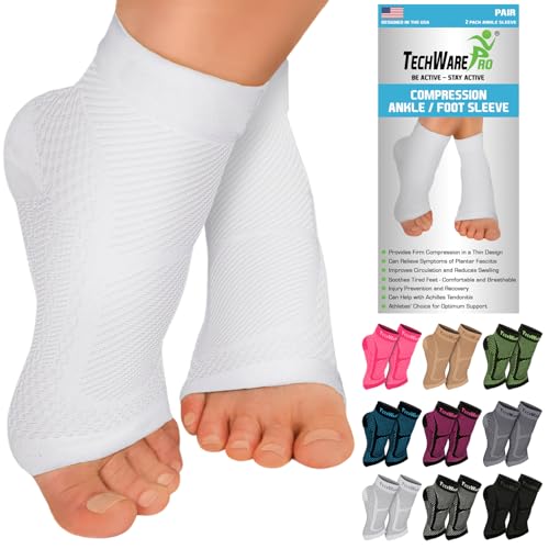 Image of TechWare Pro Ankle Brace Compression Sleeve - Plantar Fasciitis Sock. Relieves Achilles Tendonitis. Foot Arch Support Reduces Joint Pain, Swelling & Heel Spur Pain. Injury Recovery Braces for Sports