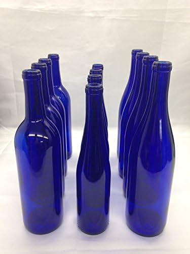 12 - Assorted Cobalt Blue Bottles 375ml - 750 ML for Crafting, Parties, Bottle Trees, Vases, Mosaics, Home Brew