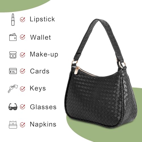 Woven Shoulder Bag for Women Gifts Detachable Strap Vegan Leather Hobo Handbag Purses Quilted Crossbody Crescent Mini Clutch4