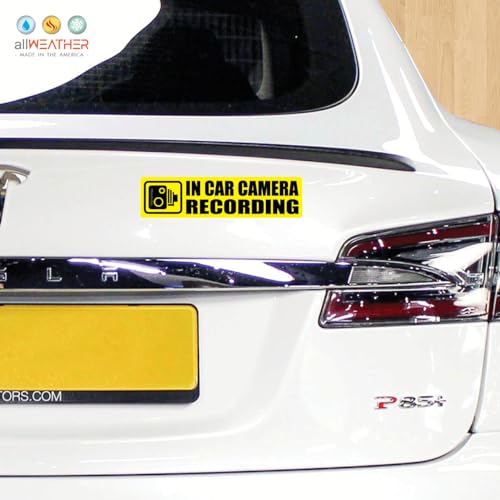 Image of (Pack of 4) in-Car Camera Recording Sticker - Dash Cam on Board Video Security Label, Baby, Passenger, and Driver Safety, Deter Car Break-Ins Window Bumper Weatherproof Decal (Yellow)