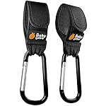 Baby Uma 2er-Pack Kinderwagen Haken für Taschen & Co. - Kinderwagen Zubehör, Karabinerhaken Groß, Baby Accessoires & Baby Reise Zubehör, 2 Haken für Kinderwagen (Schwarz)