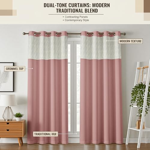 Image of IVAZA Dual-Tone Design 100% Complete Blackout Curtains - Room Darkening Curtain for Door -, Heavy Blackout, Thermal Insulation Curtains, Black Out Curtains 8 feet Long Set of 2 Peach