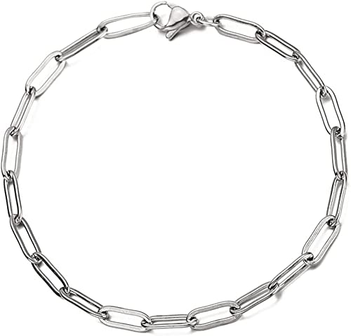 Savlano 925 Sterling Silver Solid Italian Diamond Cut Paperclip Link Chain Bracelet With Gift Box For Women & Men - Made in Italy