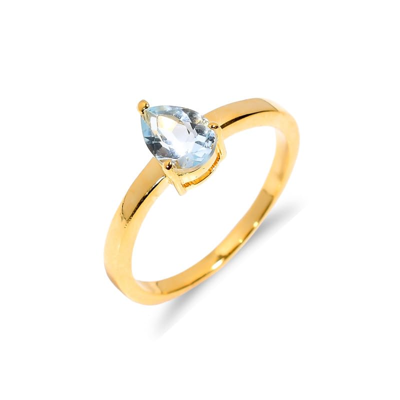 Bague en topaze bleu ciel sertie sur argent 925 fait main au design poire intemporel