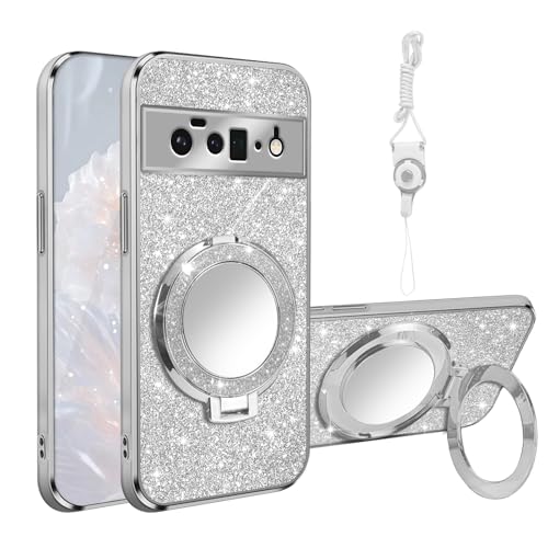 Coque pour Google Pixel 6 Pro MagSafe transparente à paillettes avec cordon
