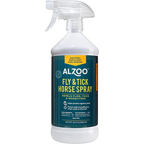 ALZOO Plant Based Fly and Tick Horse Spray Helps Repel Mosquitoes Horseflies & Ticks Plant-Based Active Ingredients 32 Fl. Oz. Spray Bottle