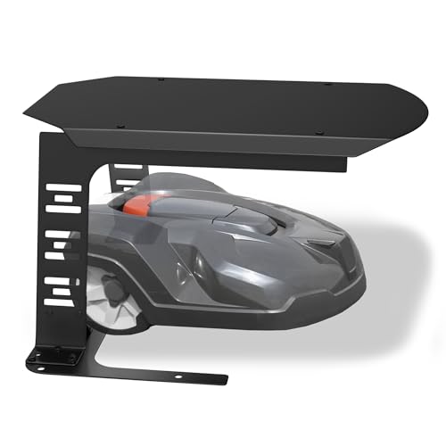 QEENTOE Mähroboter Garage aus Metall Rasenmäher Rasenroboter Carport Mährobotergarage Schwarz Wetterfeste UV-Schutz Carport Überdachung Garage Dach mit Metallfüßen inkl. Montagematerial 77x94x36cm