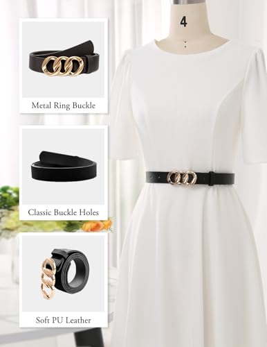 Bbonlinedress 2 Pack Womens Waist Belts for Jeans Pants Dresses Ladies Leather Belts with Gold Buckle Black+Brown M2