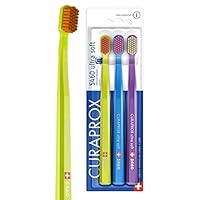Curaprox CS 5460 Ultra-Soft Toothbrush – Adult Tooth and Gum Care | Super Soft Curen® Bristles for Gentle Cleaning | Green | Blue | Purple | 3 Pieces | Made in Switzerland