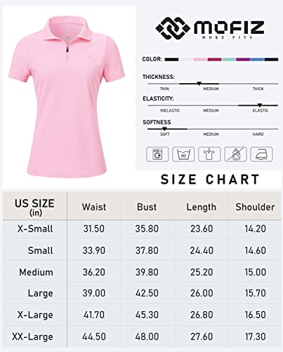 Mofiz Women's Zip Up Bowling Shirt Short Sleeve Polo Shirt Upf50+ Cooling Active T-Shirt Moisture Wicking Golf Tennis Tops Pink Xs #TOP6