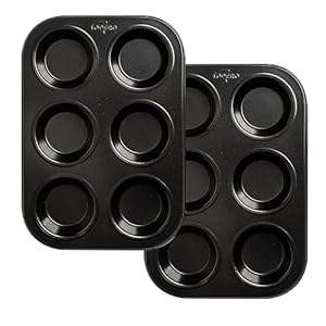 Topero Kitchenware 6 Cup Non Stick Baking Trays,Yorkshire Pudding Tray,Cupcakes Tray,Muffin Tray,Buns Tray,deep Mince Pie Baking Tray, Carbon Steel Tray (Pack of 2)