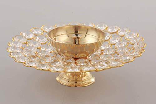 CraftVatika Crystal Akhand Diya Oil Puja Lamp Decorative Round for Home Office Gifts Pooja Articles Decor (Small)