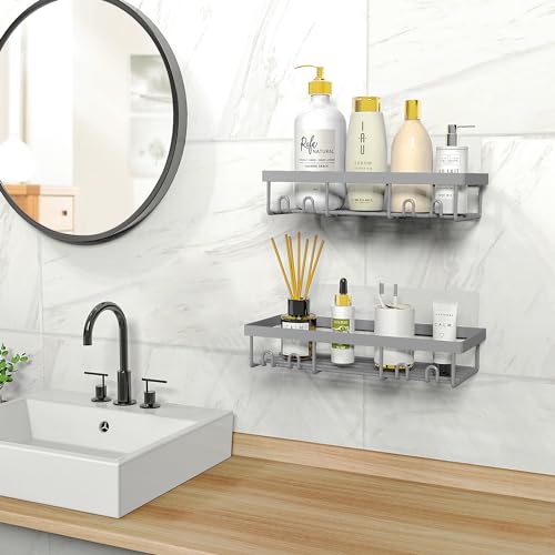 Image of Moforoco Shower Caddy Shelf Organizer Rack, Self Adhesive Black Bathroom Shelves Basket, Home Farmhouse Wall Inside Organization and Storage Decor Rv Accessories, First Camper Apartment Essentials