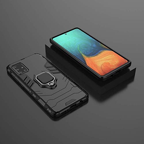 Image of FitSmart Hybrid Armor Shockproof Soft TPU and Hard PC Back Cover with Ring Case for Samsung Galaxy A71 - Black