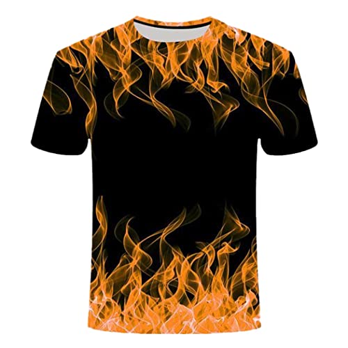 T-shirt 3D blue flame haut mode unisexe noir à manches courtes taille S