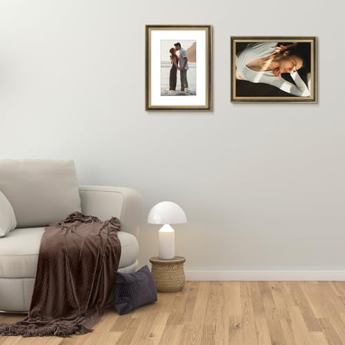Image of Golden State Art,12x16 Ornate Picture Frame Holds 8x12 Photo,Black Gold | Includes plexiglass front,white mat,build-in hangers and buttons.Displays 8x12 photo on wall