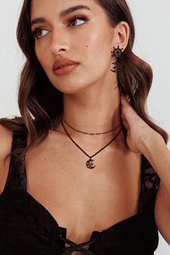 WOWORAMA Gothic Black Moon Necklace for Women Halloween Layered Black Chains Crescent Moon Sun Necklaces Dark Punk Goth Necklace Halloween Christmas Goth Jewelry