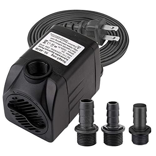 400 GPH Submersible Water Pumps for Aquarium, Tabletop Fountains, Pond, Water Gardens and Hydroponic Systems with Two Nozzles, CE-ROHS Approved, 5.9 ft Power Cord