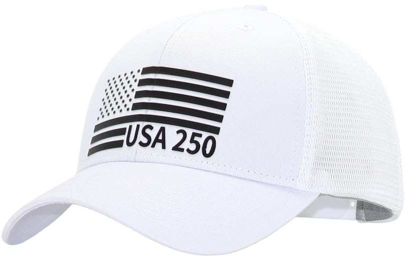 Image of American Flag Trucker Hats, Patriotic Baseball Cap for Men, Adjustable Breathable Mesh Snapback, Fits OSFM & XXL Head