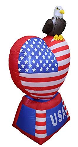 5 Foot Tall Patriotic Independence Day 4Th Of July Inflatable Love Heart With American Flag And Bald Eagle Pre-Lit Led Lights Outdoor Indoor Lawn Yard Holiday Decoration Blow Up Home Garden Decor #TOP1