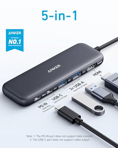 USB-C Hub (5-in-1) with 4K HDMI Display and USB-A Data Ports for MacBook, Dell XPS, Lenovo Thinkpad, HP Laptops