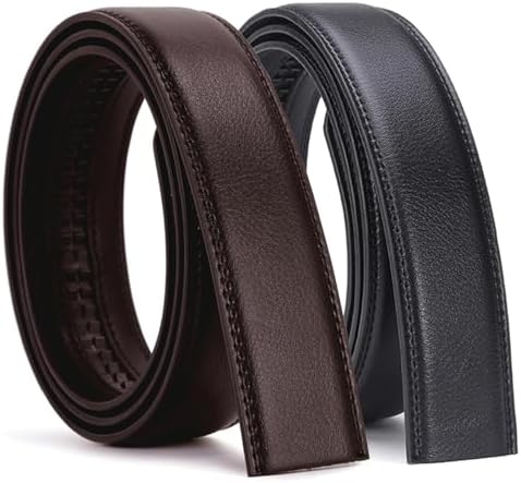 2 Pack Genuine Leather Belt 35''-43''Replacement Leather Belt No Holes Only 1 3/8" Width (Black & Brown)