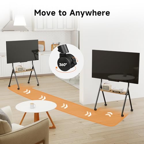 Image of XINLEI Easel Rolling TV Stand for 32-80 Inch TV up to 121lbs, Mobile Portable TV Cart with Wheels Minimalist for Home Business Office Living Room School, Max 600x400mm VESA, Black ML5C