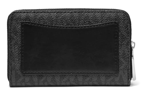Image of Michael Kors Jet Set Small Zip Around Card Case, Silver-Tone Hardware /Signature Coated Twill /Black