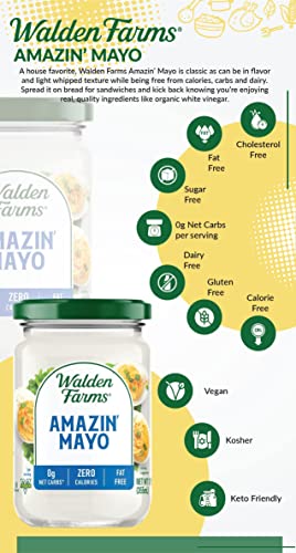 Walden Farms Amazin Mayo Spread 12 Oz Jar (Pack Of 3) Light And Tangy Mayonnaise, 0G Net Carbs Perfect For Paleo And Keto Diets, Kosher Certified, Great For Sandwiches, Salads, Mix In With Eggs, Wraps Coleslaw And More #TOP3